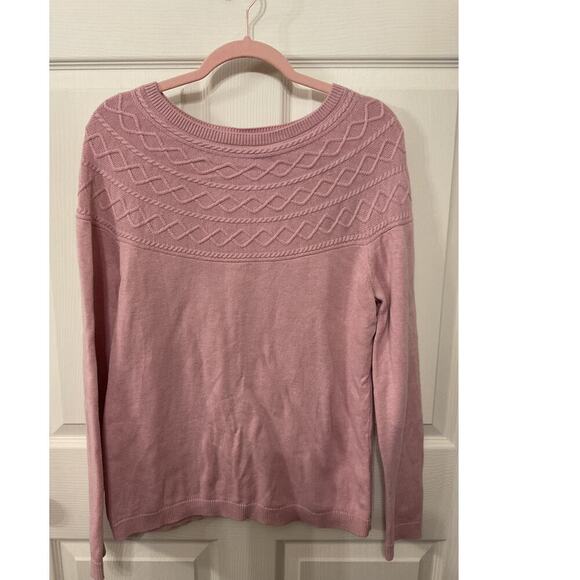 Talbots Pink Diamond Cable Cashmere Crewneck Sweater, L - Picture 2 of 7
